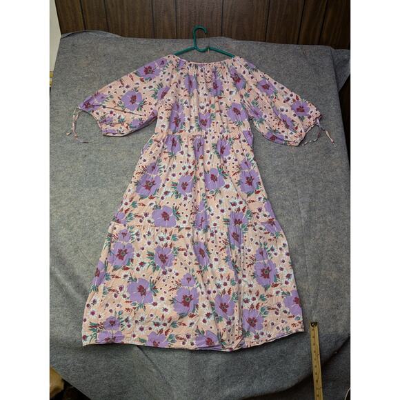 ASOS Design Size 10 Pink Purple Floral Puff Sleeve Midi Wrap Dress 100% Cotton - Picture 7 of 8